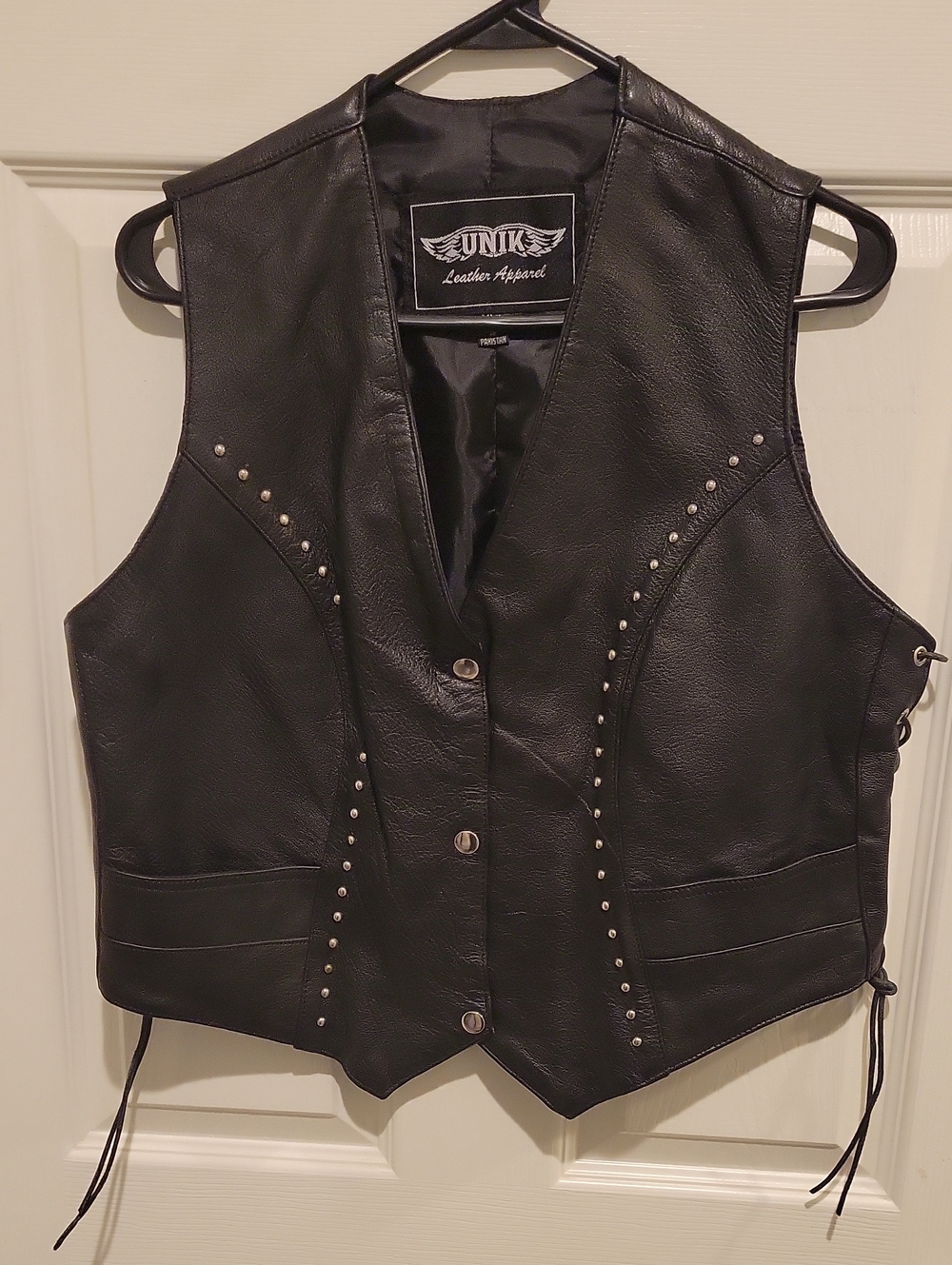 UNIK Black Leather Studded Vest For Ladies